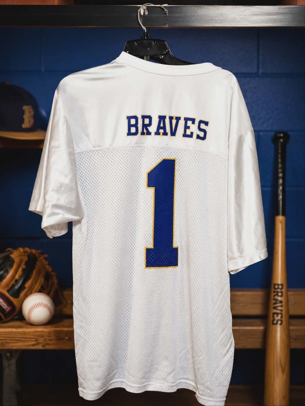 Badger Sport Braves #1 Jersey White Size Large Short Sleeve Athletic Game Shirt